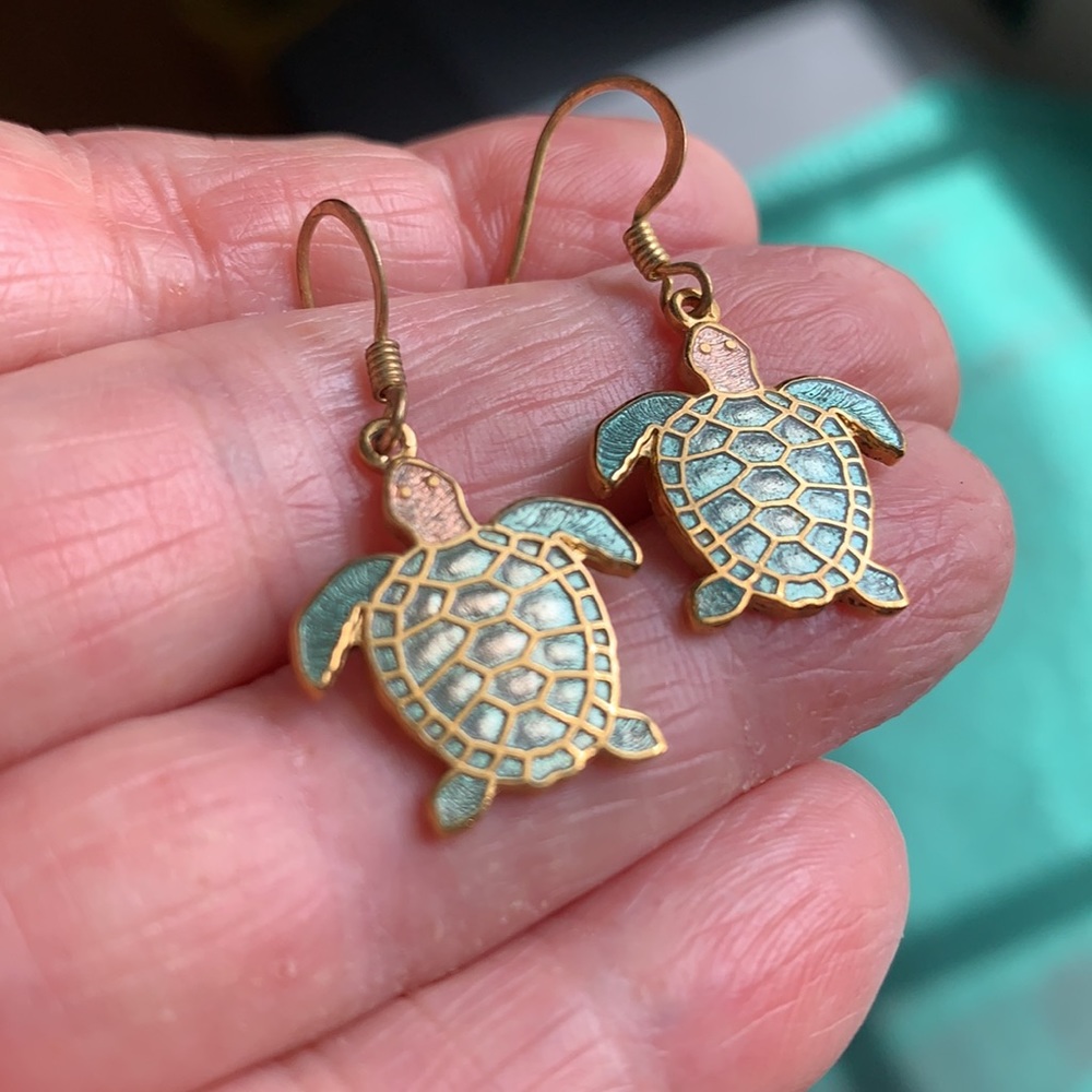 Vintage Cloisonné Sea Turtle Earrings